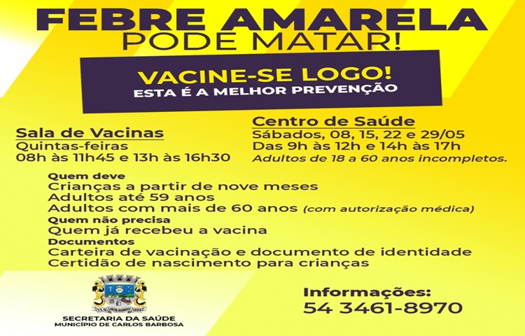 Barbosa amplia a vacinação da febre amarela no mês de maio