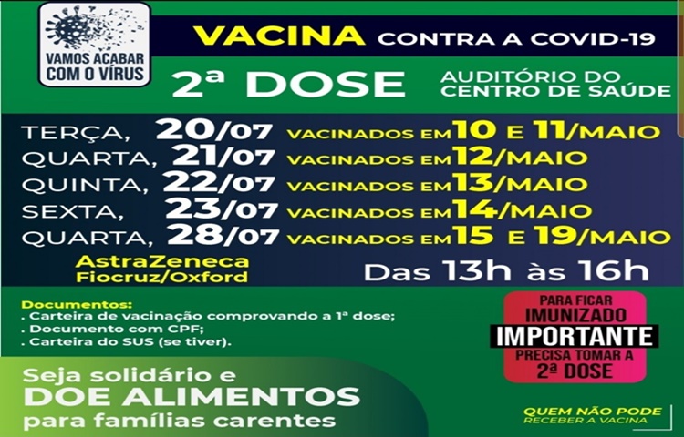 Secretaria de Saúde de Carlos Barbosa realiza a 2ª dose da vacina AstraZeneca