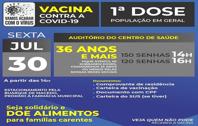 Carlos Barbosa irá vacinar moradores com 36 anos ou mais na sexta-feira,30