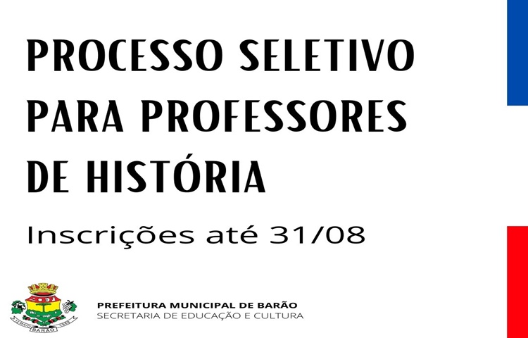 Município de Barão abre processo seletivo para professor (a) de história