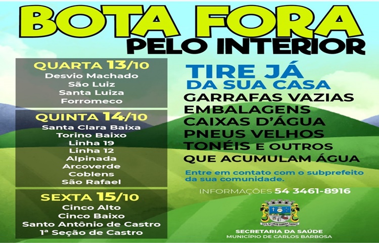Campanha “Bota Fora” acontecerá nas comunidades do interior de Barbosa