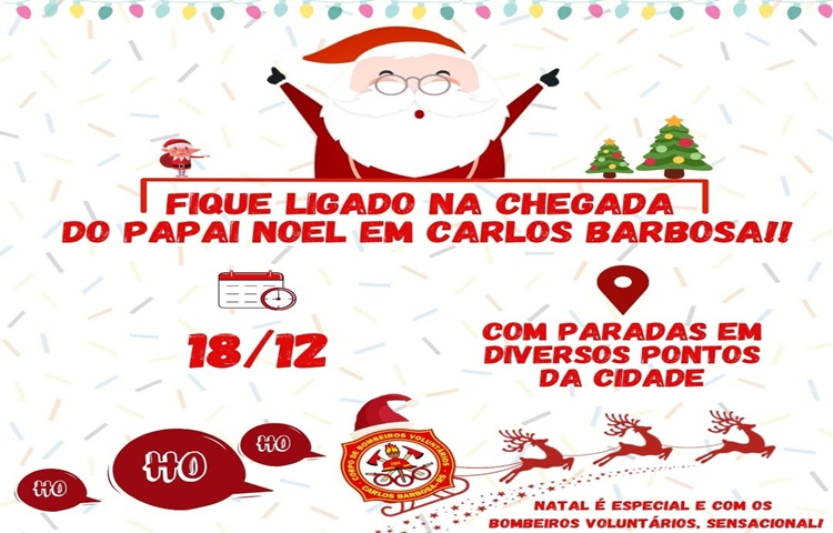 Papai Noel dos Bombeiros Voluntários percorrerá bairros de Barbosa no sábado, 18