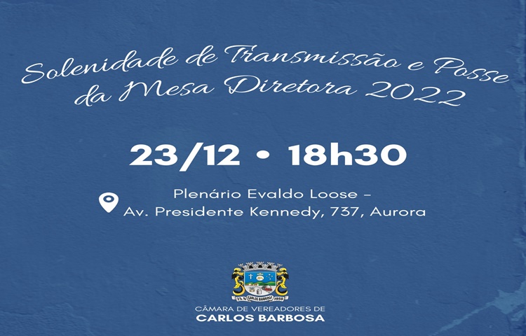 Solenidade de posse da nova mesa diretora do Legislativo barbosense será nesta quinta-feira, 23