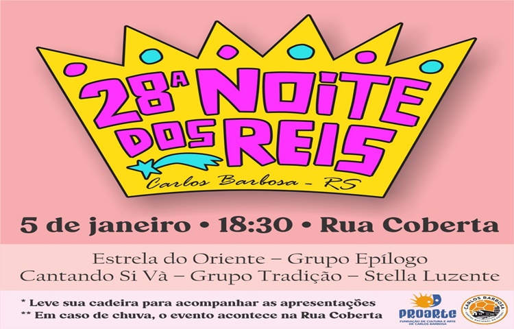 A 28ª Noite de Reis acontece na Rua Coberta nesta quarta-feira, 05.