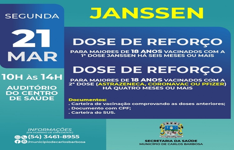 Novas campanhas de vacinação serão realizadas em Barbosa na próxima semana