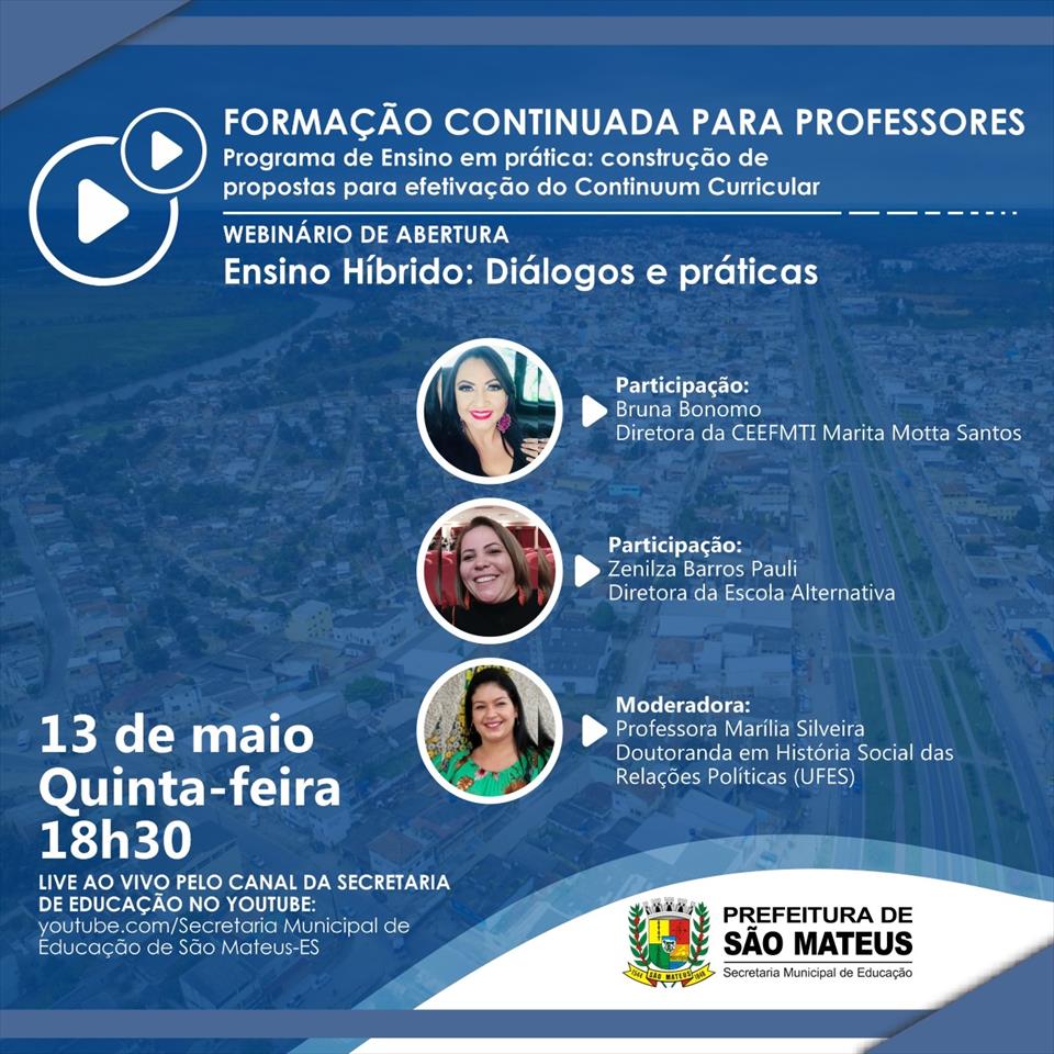 PREFEITURA DE SÃO MATEUS ABRE INSCRIÇÕES DE FORMAÇÃO CONTINUADA PARA PROFESSORES DA REDE