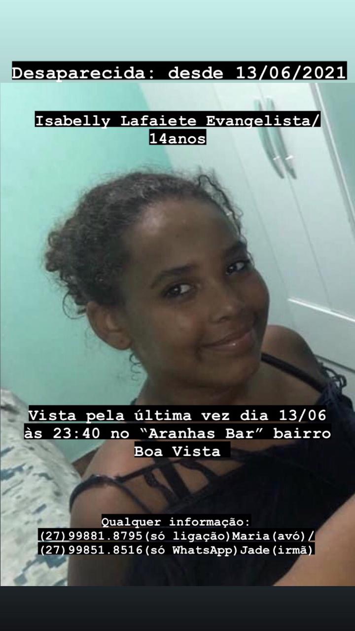 Jovem de 14 anos desaparecida em São Mateus