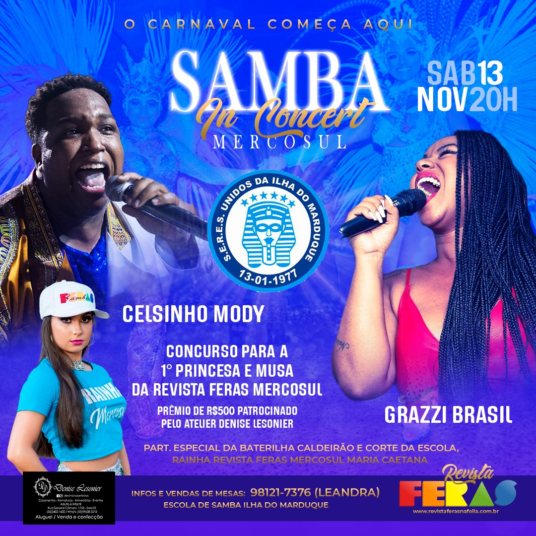 SAMBA IN CONCERT MERCOSUL SERÁ NA ILHA DO MARDUQUE DIA (13) DE NOVEMBRO - O CARNAVAL SEM FRONTEIRAS
