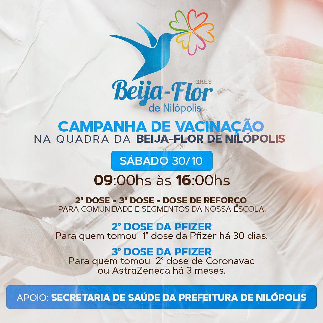 Contra a Covid-19, Beija-Flor abre quadra em Nilópolis para campanha de vacinação
