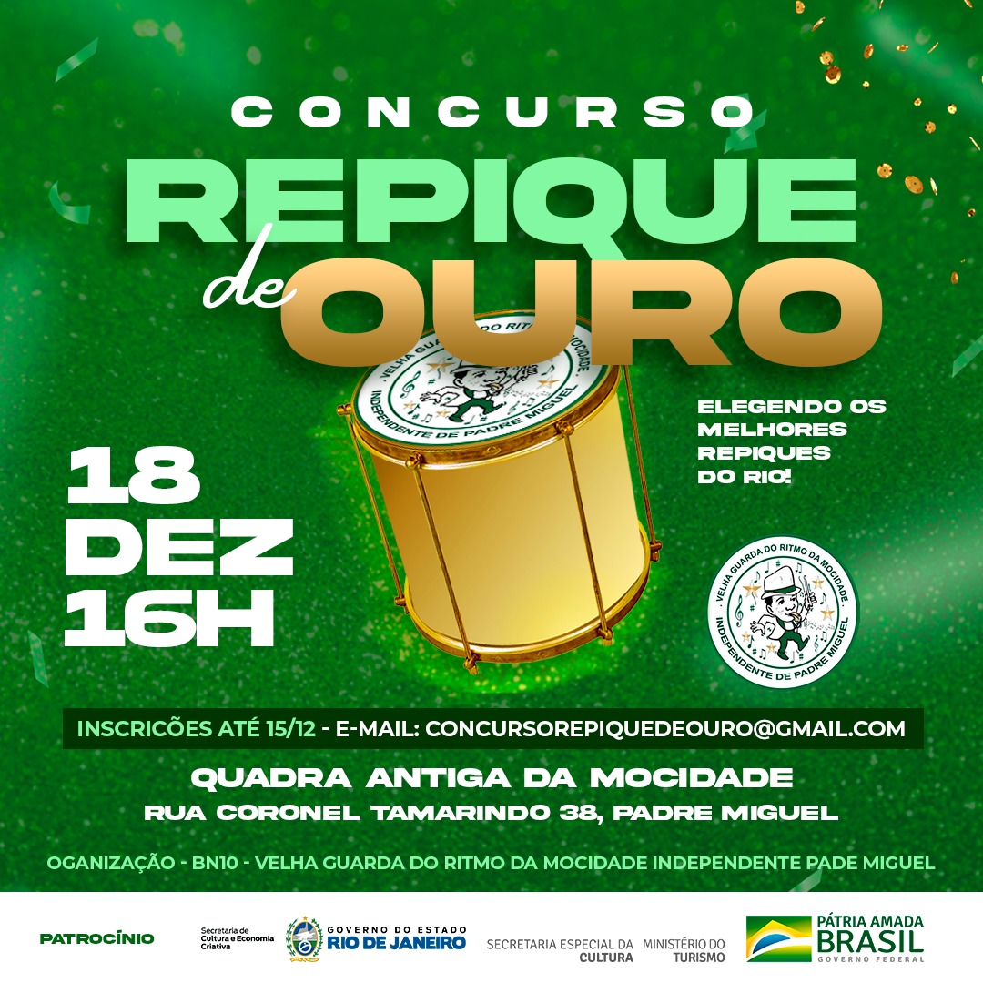 Abertas as inscrições para o 1º concurso Repique de Ouro