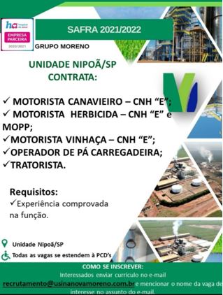 Vaga para motorista no Grupo moreno