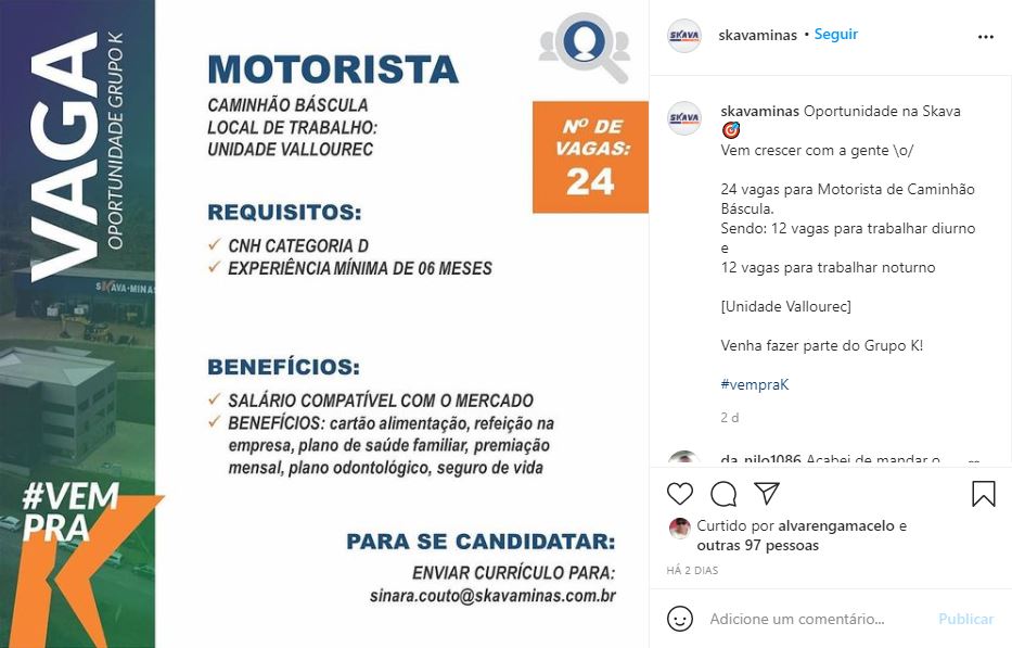 Vagas de motoristas na Skavaminas