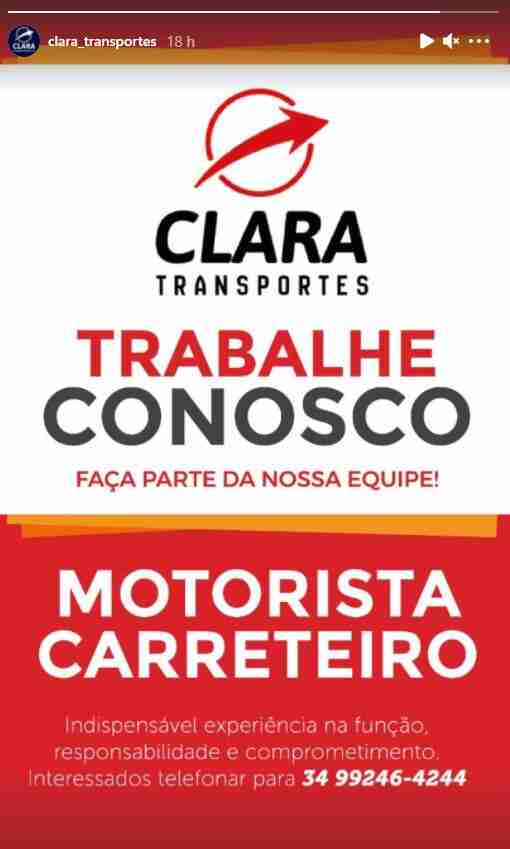 Clara Transportes - Vaga para motorista