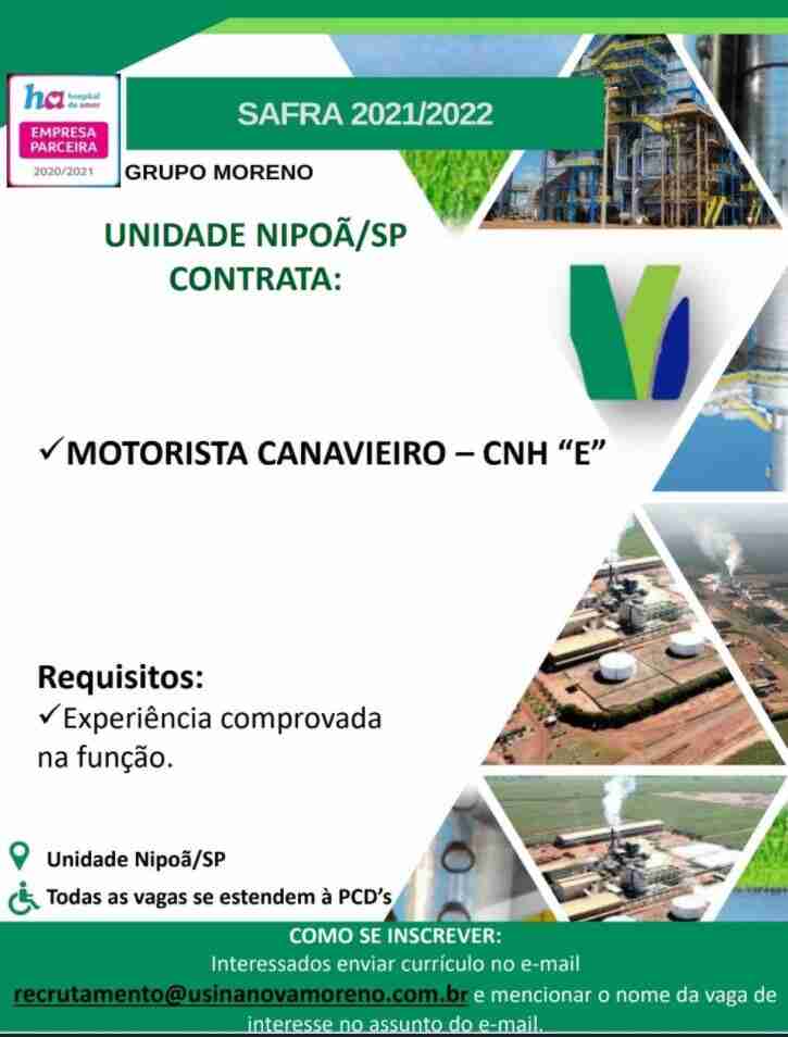 Grupo Moreno - vagas para motoristas canavieiros