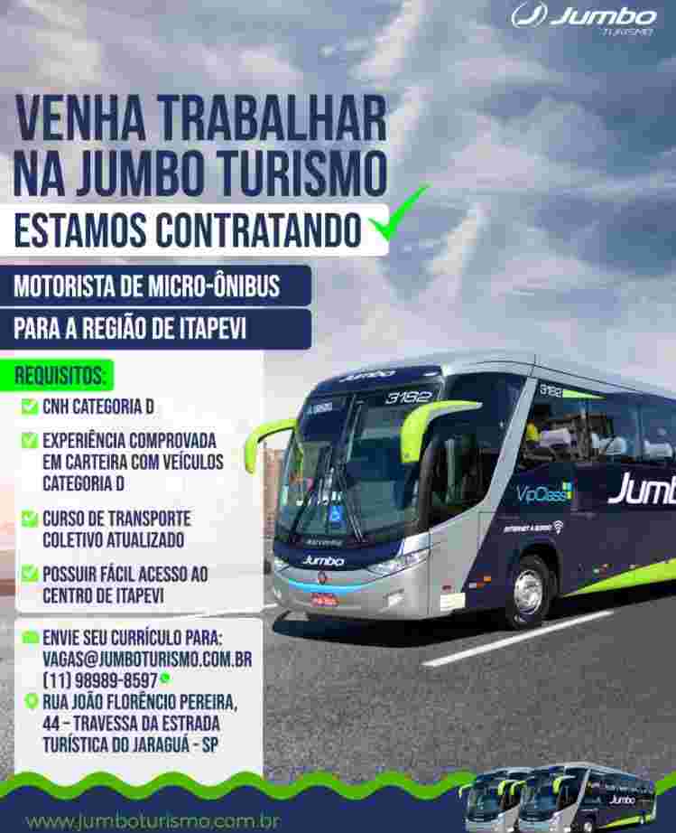 Vagas para motoristas na Jumbo Turismo