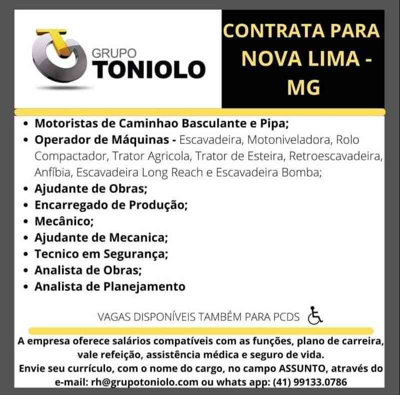 Vagas de emprego no Grupo Toniolo
