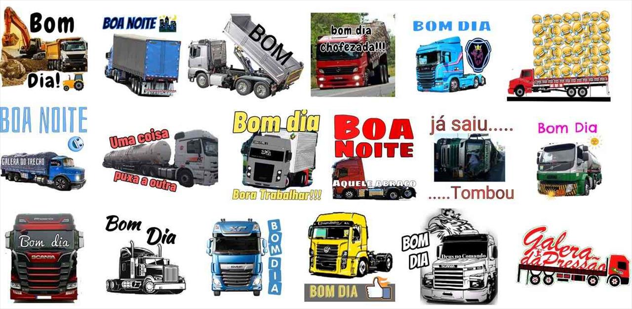 Imagem mostra diversas figurinhas utilizadas nos grupos de caminhoneiros no WhatsApp